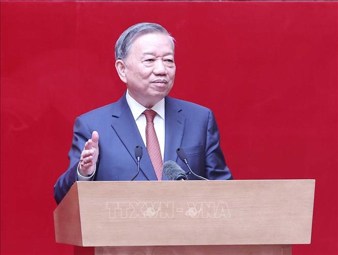 Tổng Bí thư Tô Lâm phát biểu tại. buổi gặp mặt cán bộ Công an cấp cao nghỉ hưu. Ảnh: Thống Nhất - TTXVN