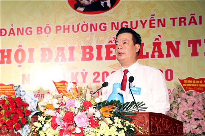 Đồng chí Phạm Văn Thép, Ủy viên Ban Thường vụ Thành ủy, Giám đốc Sở Khoa học và Công nghệ thành phố Hải Phòng phát biểu chỉ đạo Đại hội. Ảnh: Mạnh Tú - TTXVN