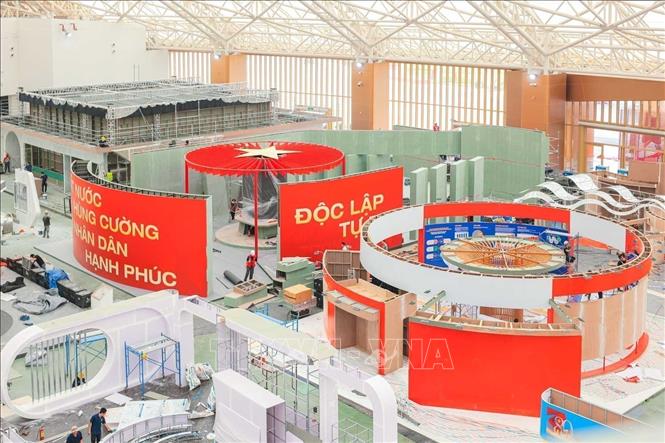 Exhibition booths are set up. VNA Photo