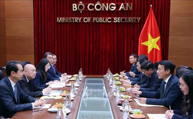 Đại tướng Lương Tam Quang, Bộ trưởng Bộ Công an tiếp Thứ trưởng Bộ An ninh quốc gia Trung Quốc Lý Khiêm. Ảnh: Phạm Kiên - TTXVN
