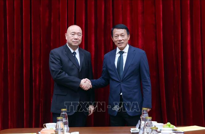 Đại tướng Lương Tam Quang, Bộ trưởng Bộ Công an tiếp Thứ trưởng Bộ An ninh quốc gia Trung Quốc Lý Khiêm. Ảnh: Phạm Kiên - TTXVN
