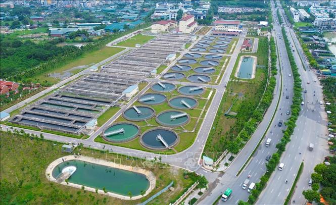 Nhà máy xử lý nước thải Yên Xá có quy mô lớn nhất miền Bắc nằm ở Phường Thanh Liệt, Hà Nội. Ảnh: Thành Phương – TTXVN