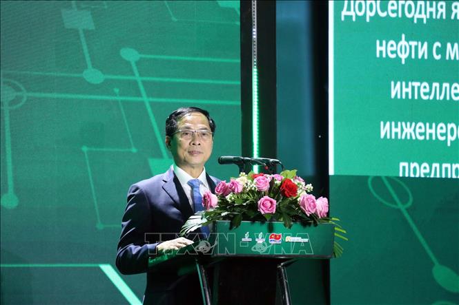 Phó Thủ tướng Bùi Thanh Sơn phát biểu tại buổi lễ đón dòng dầu đầu tiên. Ảnh: Đoàn Mạnh Dương-TTXVN