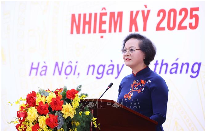 Đồng chí Phạm Thị Thanh Trà, Ủy viên Trung ương Đảng, Ủy viên Ban Thường vụ Đảng ủy Chính phủ, Bí thư Đảng ủy, Bộ trưởng Bộ Nội vụ phát biểu khai mạc Đại hội. Ảnh: Văn Điệp - TTXVN
