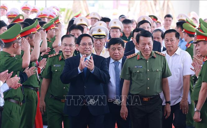Thủ tướng Phạm Minh Chính đến dự Lễ khai trương Trung tâm Dữ liệu quốc gia. Ảnh: Dương Giang-TTXVN 

