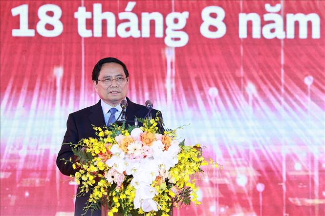 Thủ tướng Phạm Minh Chính phát biểu tại Lễ khai trương Trung tâm Dữ liệu quốc gia số 1. Ảnh: Dương Giang-TTXVN 
