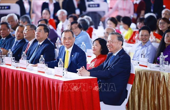 Tổng Bí thư Tô Lâm dự tại điểm cầu Trung tâm Triển lãm Việt Nam. Ảnh: Dương Giang-TTXVN 
