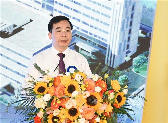 Phó Bí thư Tỉnh ủy Bùi Huy Vĩnh  phát biểu tại Lễ khánh thành Trung tâm Y tế khu vực Yên Lạc. Ảnh: Hoàng Hùng -TTXVN