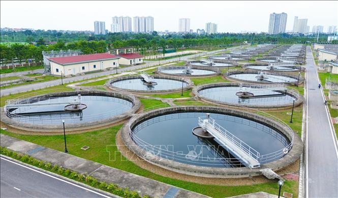 Nhà máy xử lý nước thải Yên Xá có quy mô lớn nhất miền Bắc nằm ở Phường Thanh Liệt, Hà Nội. Ảnh: Thành Phương – TTXVN