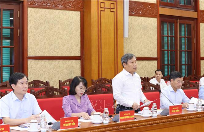 Đồng chí Vũ Đại Thắng, Uỷ viên Trung ương Đảng, Bí thư Tỉnh uỷ Quảng Ninh phát biểu tại buổi làm việc. Ảnh: Phương Hoa - TTXVN
