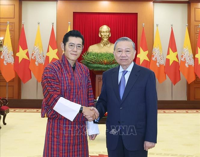 Tổng Bí thư Tô Lâm tiếp Quốc vương Bhutan Jigme Khesar Namgyel Wangchuck. Ảnh: Thống Nhất - TTXVN