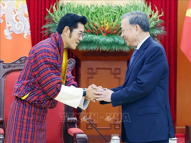 Tổng Bí thư Tô Lâm tiếp Quốc vương Bhutan Jigme Khesar Namgyel Wangchuck. Ảnh: Thống Nhất - TTXVN