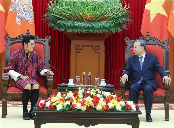 Tổng Bí thư Tô Lâm tiếp Quốc vương Bhutan Jigme Khesar Namgyel Wangchuck. Ảnh: Thống Nhất - TTXVN