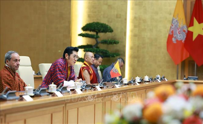 Quốc vương Bhutan Jigme Khesar Namgyel Wangchuck phát biểu. Ảnh: Dương Giang– TTXVN
