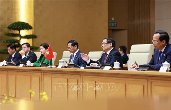 Thủ tướng Phạm Minh Chính phát biểu tại cuộc hội kiến Quốc vương Bhutan Jigme Khesar Namgyel Wangchuck. Ảnh: Dương Giang– TTXVN

