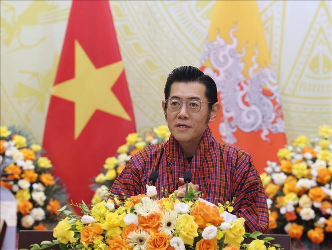 Quốc vương Bhutan Jigme Khesar Namgyel Wangchuck phát biểu. Ảnh: Lâm Khánh – TTXVN