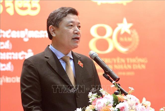 Đại tá Vương Quang Bắc, Trưởng Cơ quan đại diện Bộ Công an Việt Nam tại Campuchia phát biểu tại lễ kỷ niệm. Ảnh: Quang Anh – PV TTXVN tại Campuchia