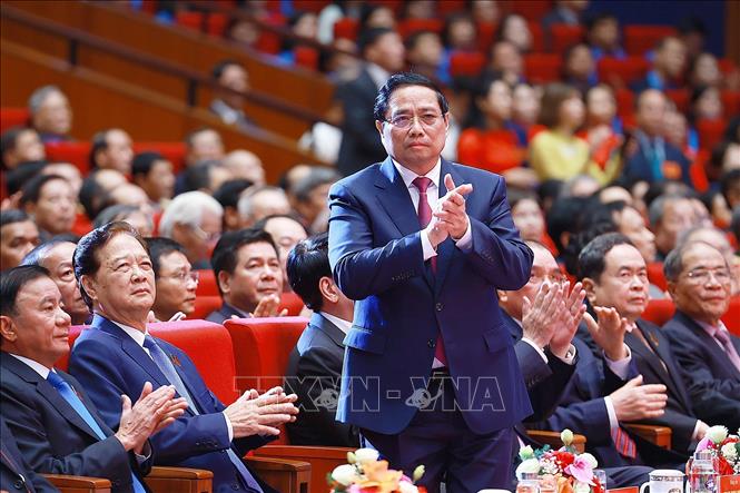 Thủ tướng Phạm Minh Chính chủ trì Lễ Kỷ niệm 80 năm thành lập Chính phủ. Ảnh: Dương Giang-TTXVN
