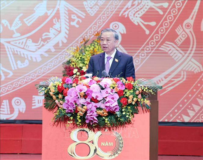 Tổng Bí thư Tô Lâm phát biểu tại Lễ kỷ niệm 80 năm thành lập Chính phủ. Ảnh: Thống Nhất - TTXVN