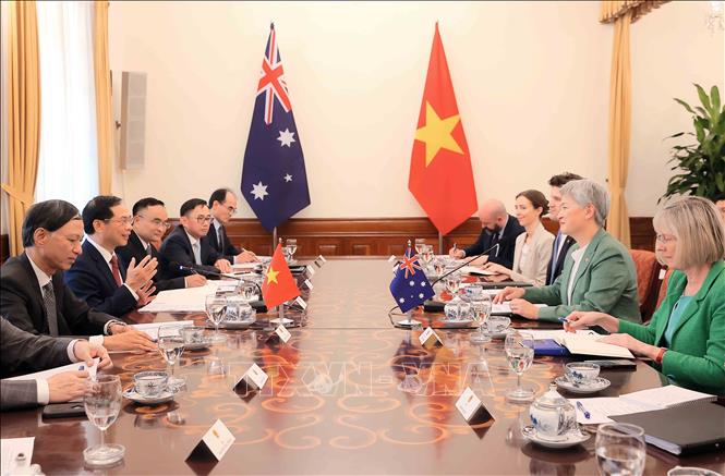Phó Thủ tướng, Bộ trưởng Ngoại giao Bùi Thanh Sơn hội đàm với Bộ trưởng Ngoại giao Australia Penny Wong. Ảnh: An Đăng - TTXVN