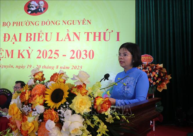 Phó Bí thư Tỉnh ủy Bắc Ninh Nguyễn Hương Giang phát biểu tại Đại hội. Ảnh: Thanh Thương - TTXVN