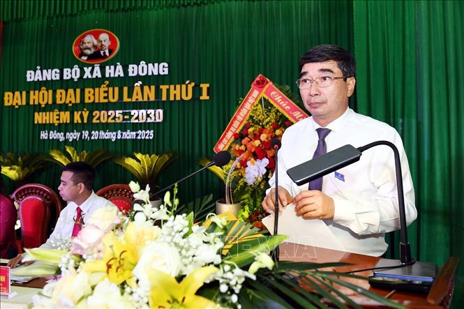 Ủy viên Ban Thường vụ Thành ủy, Giám đốc Sở Nông nghiệp và Môi trường thành phố Hải Phòng Bùi Văn Thăng phát biểu tại Đại hội. Ảnh: Mạnh Tú - TTXVN