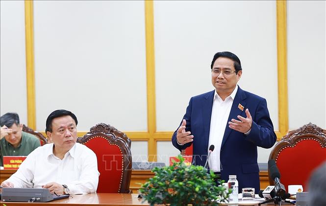 Thủ tướng Phạm Minh Chính làm việc với Ban Thường vụ Tỉnh uỷ Thanh Hoá. Ảnh: Dương Giang-TTXVN 
