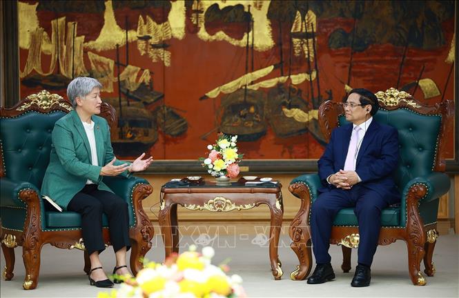 Thủ tướng Phạm Minh Chính tiếp Bộ trưởng Ngoại giao Australia Penny Wong. Ảnh: Dương Giang-TTXVN