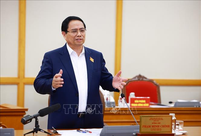 Thủ tướng Phạm Minh Chính làm việc với Ban Thường vụ Tỉnh uỷ Thanh Hoá. Ảnh: Dương Giang-TTXVN 