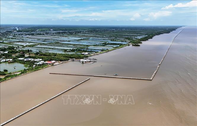 Tuyến kè ly tâm dự ứng lực tại khu vực giáp ranh tỉnh Cà Mau với An Giang. Ảnh: Hồng Đạt - TTXVN