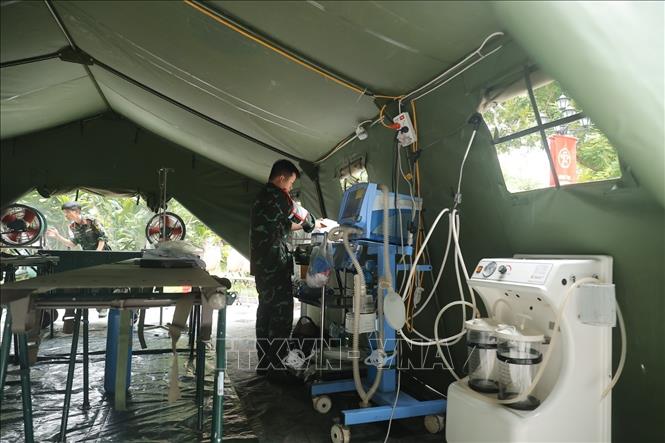 Trạm cấp cứu quân y chuẩn bị sẵn sàng cho đại lễ A80. Ảnh: Minh Quyết - TTXVN