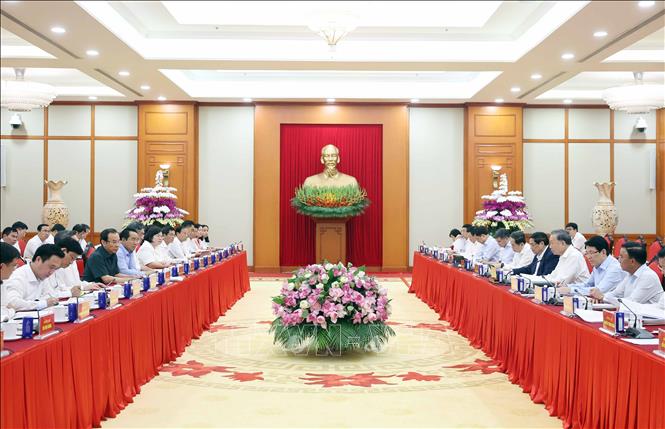 Tổng Bí thư Tô Lâm chủ trì cuộc làm việc của Bộ Chính trị với Ban Thường vụ Thành uỷ Thành phố Hồ Chí Minh. Ảnh: Thống Nhất – TTXVN
