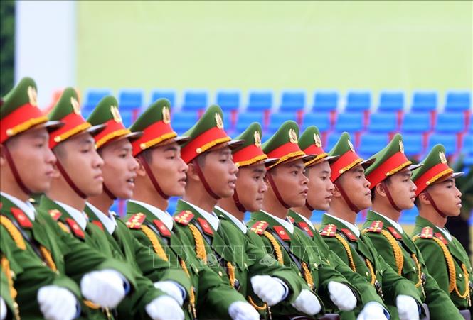 Khối chiến sĩ Công an nhân dân trước giờ hợp luyện tại Quảng trường Ba Đình. Ảnh: Tuấn Anh - TTXVN