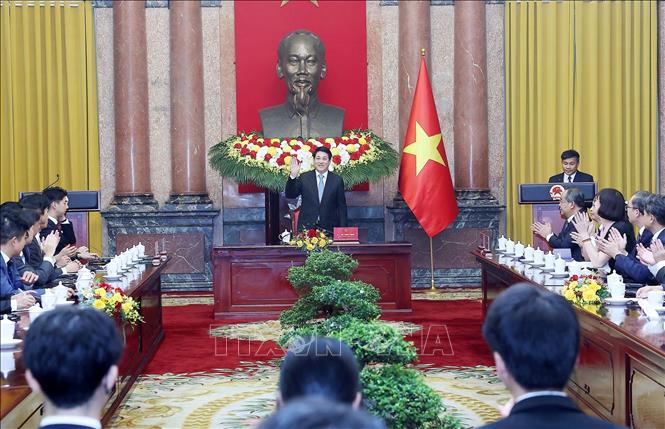 Chủ tịch nước Lương Cường tiếp Đoàn Ban Thanh niên Đảng Dân chủ tự do Nhật Bản (LDP) và các nghị sĩ trẻ Nhật Bản đang thăm, làm việc tại Việt Nam. Ảnh: Lâm Khánh – TTXVN
