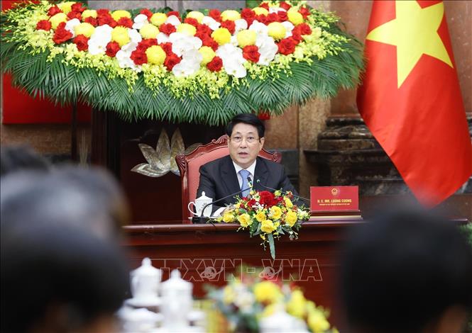 Chủ tịch nước Lương Cường phát biểu. Ảnh: Lâm Khánh – TTXVN

