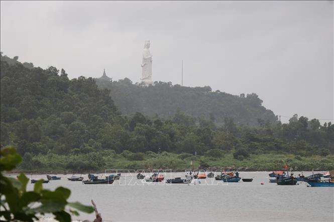 Các tàu, thuyền neo đậu tại biển Mân Thái (phường Sơn Trà, thành phố Đà Nẵng) để tránh bão số 5. Ảnh: Khoa Chương - TTXVN