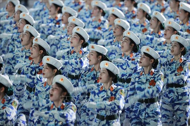 Military medical formation during the rehearsal in Hanoi on August 24. VNA Photo