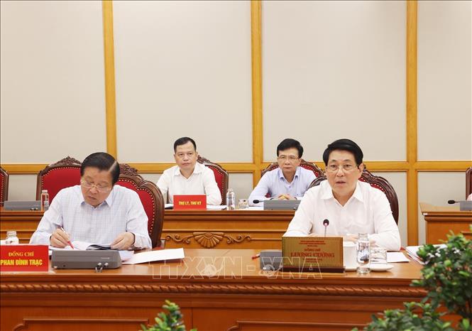 Đồng chí Lương Cường, Uỷ viên Bộ Chính trị, Chủ tịch nước phát biểu chỉ đạo. Ảnh: Lâm Khánh - TTXVN