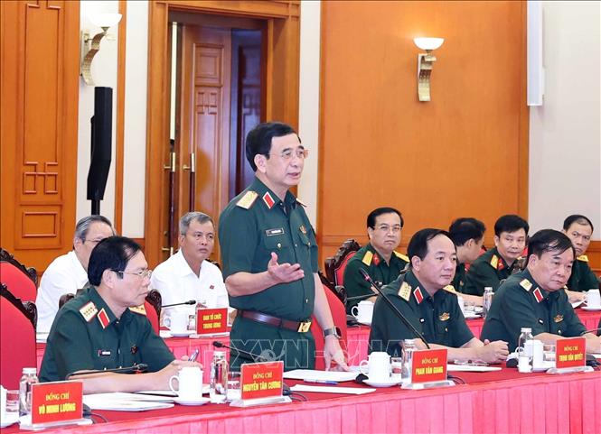 Đại tướng Phan Văn Giang, Uỷ viên Bộ chính trị, Phó Bí thư Quân uỷ Trung ương, Bộ trưởng Bộ Quốc phòng phát biểu. Ảnh: Thống Nhất - TTXVN