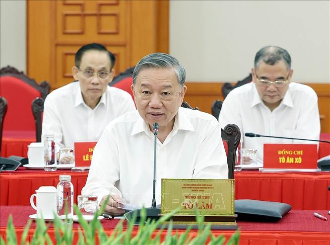 Tổng Bí thư Tô Lâm, Bí thư Quân uỷ Trung ương phát biểu. Ảnh: Thống Nhất – TTXVN