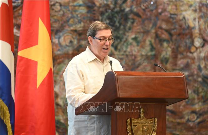 Bộ trưởng Ngoại giao Cuba Bruno Rodríguez Parrilla nhấn mạnh tình cảm gắn bó keo sơn Cuba-Việt Nam. Ảnh: Việt Hùng-P/v TTXVN tại Cuba