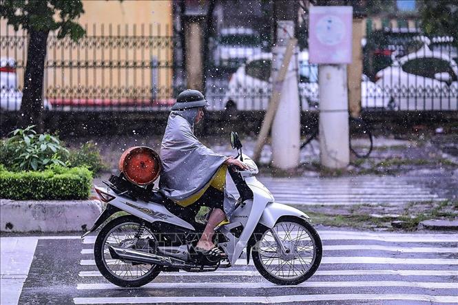 Người dân phường Hòa Bình mưu sinh trong con mưa lớn sáng ngày 26/8. Ảnh: Trọng Đạt-TTXVN