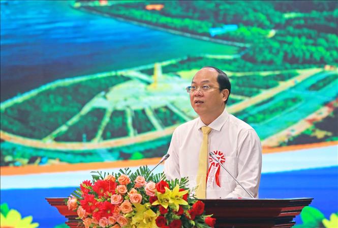 Bí thư Tỉnh uỷ Cà Mau Nguyễn Hồ Hải phát biểu tại lễ kỷ niệm. Ảnh: Huỳnh Anh - TTXVN