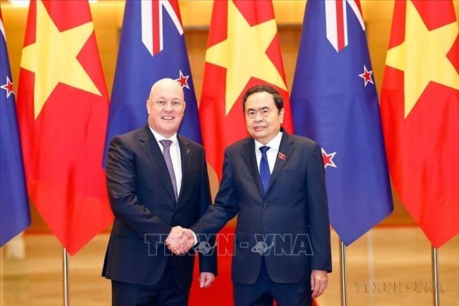Chủ tịch Quốc hội Trần Thanh Mẫn hội kiến Thủ tướng New Zealand Christopher Luxon đang thăm chính thức Việt Nam và dự Diễn đàn Tương lai ASEAN lần thứ hai (Hà Nội, 27/2/2025). Ảnh: Doãn Tấn - TTXVN