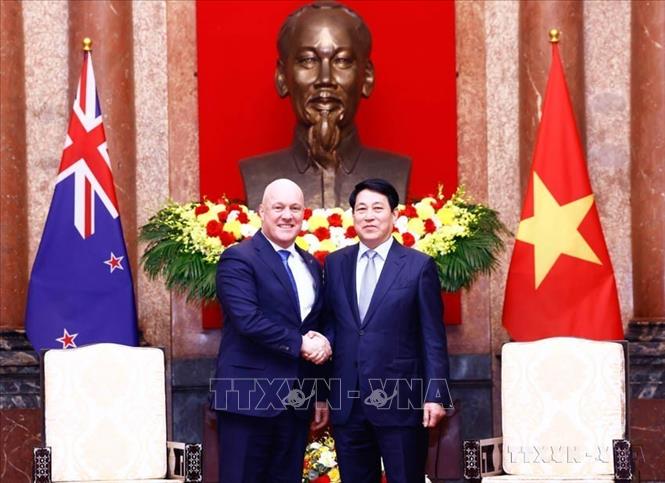 Chủ tịch nước Lương Cường tiếp Thủ tướng New Zealand Christopher Luxon thăm chính thức Việt Nam và dự Diễn đàn Tương lai ASEAN lần thứ hai (Hà Nội, 26/2/2025). Ảnh: Lâm Khánh – TTXVN