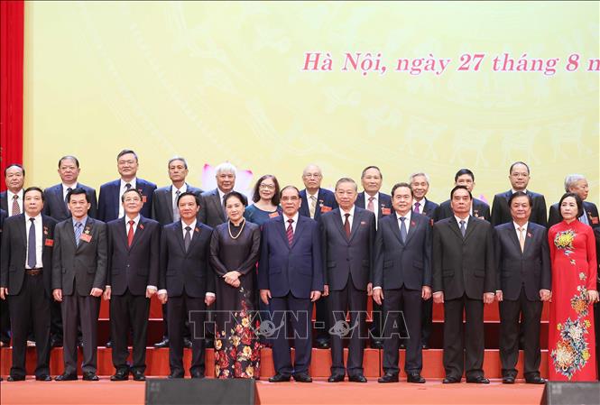 Tổng Bí thư Tô Lâm, các đồng chí Lãnh đạo, nguyên Lãnh đạo Đảng, Nhà nước và các đại biểu. Ảnh: Thống Nhất – TTXVN