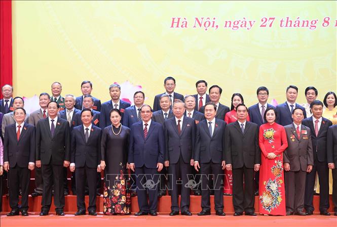 Tổng Bí thư Tô Lâm, các đồng chí Lãnh đạo, nguyên Lãnh đạo Đảng, Nhà nước và các đại biểu. Ảnh: Thống Nhất – TTXVN