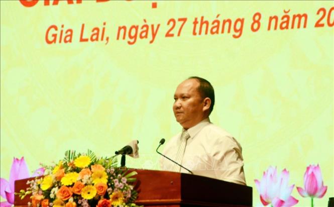 Phó Bí thư thường trực Tỉnh ủy Gia Lai Rah Lan Chung phát biểu tại Hội nghị. Ảnh: Sỹ Thắng - TTXVN