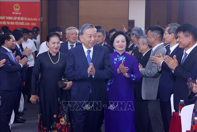 Tổng Bí thư Tô Lâm đến dự Lễ kỷ niệm 80 năm Ngày thành lập Bộ Nội Vụ và Đại hội Thi đua yêu nước lần thứ Nhất. Ảnh: Văn Điệp – TTXVN