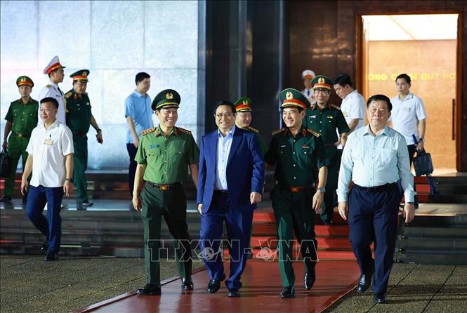 Thủ tướng Phạm Minh Chính kiểm tra công tác Sơ duyệt cấp Nhà nước diễu binh, diễu hành của sự kiện A80. Ảnh: Dương Giang-TTXVN